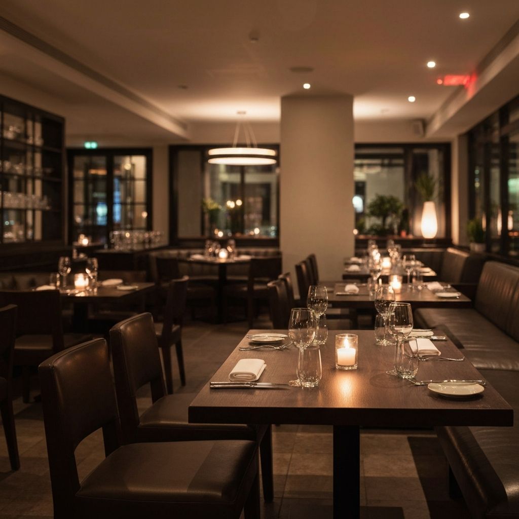 Restaurant interior with warm ambient lighting